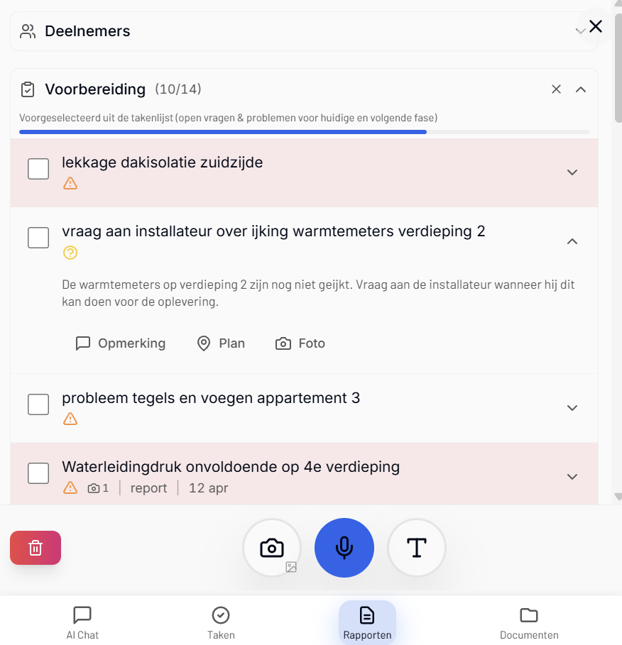 SiteWhiz rapport in de lichte modus met overzicht van werfgegevens